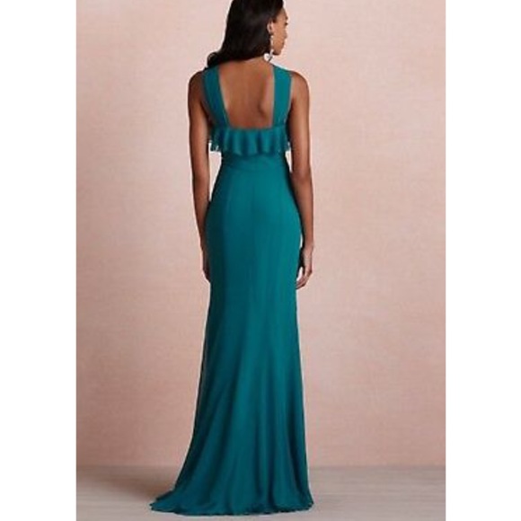 New Quillaree x BHLDN Wind Wave 2 / XS Green Teal Chiffon Ruffled Formal Gown - Picture 8 of 8